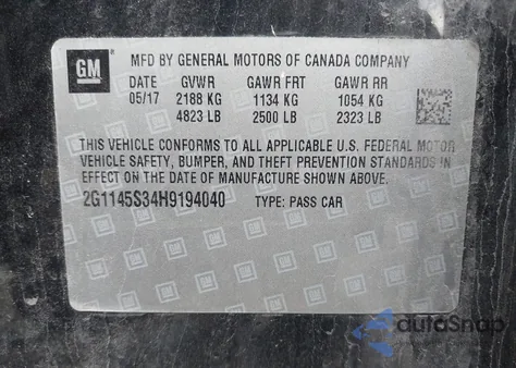 2017 Chevrolet Impala 2Lz from USA, damaged, VIN 2G1145S34H9194040